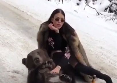 بالفيديو| بريطانية تلتقط صورة مع دب على الجليد تثير غضب المستخدمين