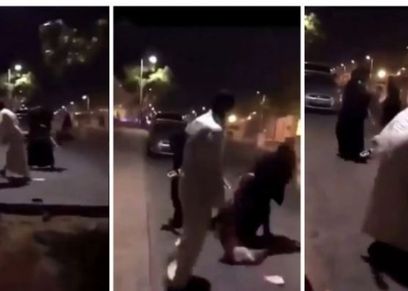 رجل سعودى يعتدي على فتاة في الشارع