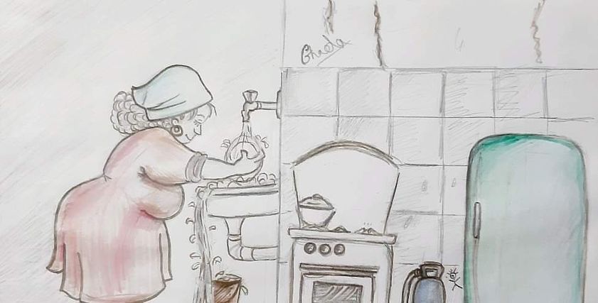 غادة توثق الحظر برسومات كاريكاتير
