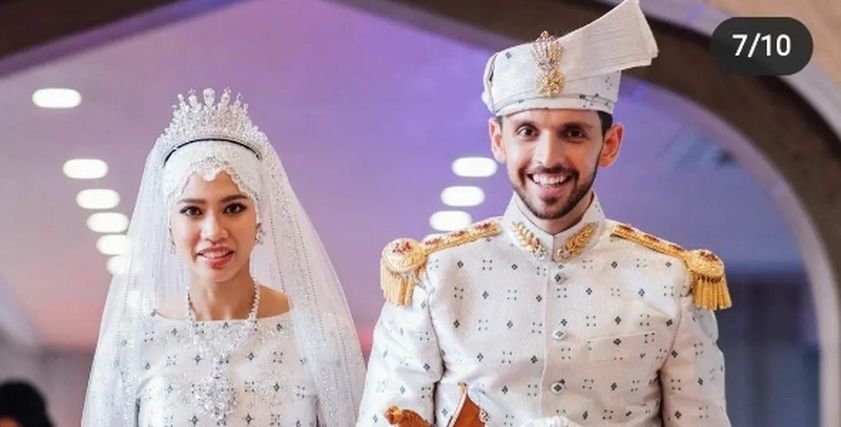 ملابس مزينة بالألماس وقاعة مطلية ذهب.. حفل زفاف أسطوري لابنة السلطان حسن