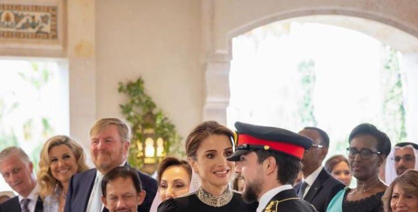 الملكة رانيا العبدالله في حفل زفاف ولي العهد الأردني ابنها