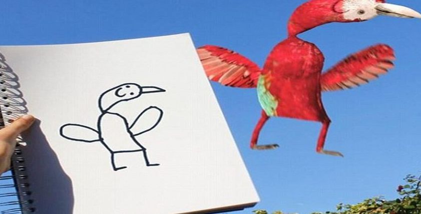بعض الرسومات التي حولها الأب لصورة حقيقية