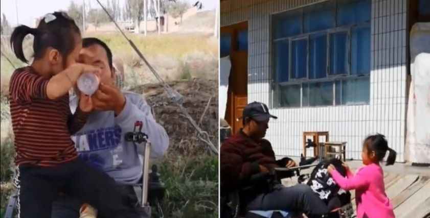طفلة ترعي ابيها المعاق